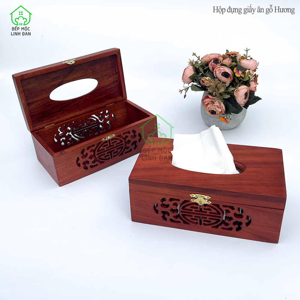 Hộp Đựng Khăn Giấy Gỗ Hương HAHANCO Chạm Trổ Thủ Công Kỹ Đẹp