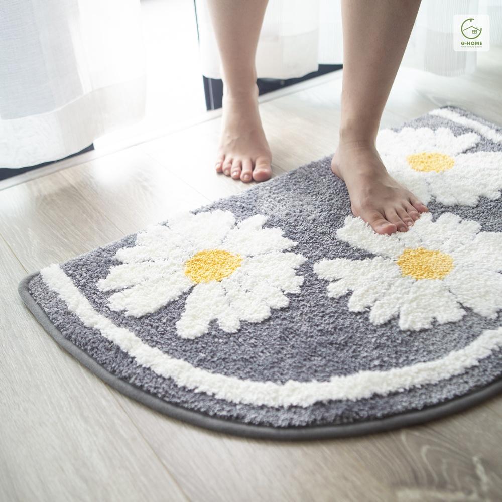 Thảm lau chân hình bán nguyệt hoa cúc sợi len lông Ghome thảm chống trơn trượt phòng khách, phòng tắm   TC01 BNCUC