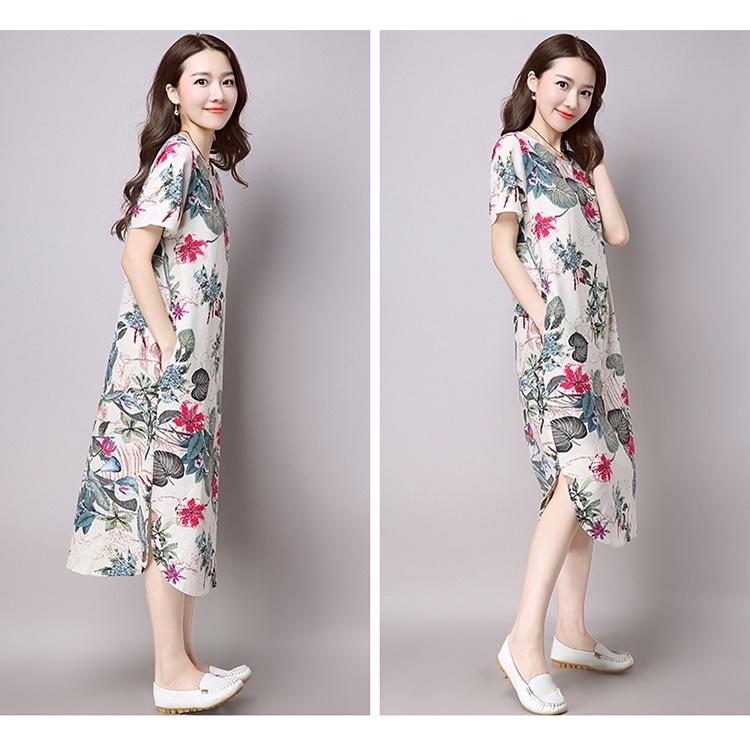 Đầm suông, đầm nữ vải đũi dáng dài mặc nhà, đi chơi, dạo phố Da143