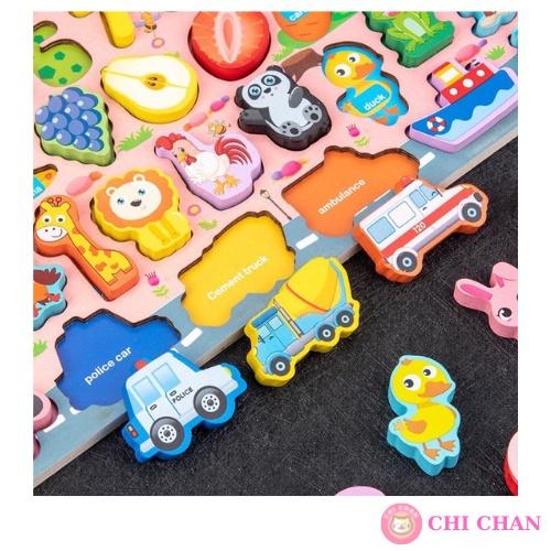 Đồ chơi gỗ thả hình câu cá đa năng 7in1 học chữ số giáo dục phát triển trí tuệ 