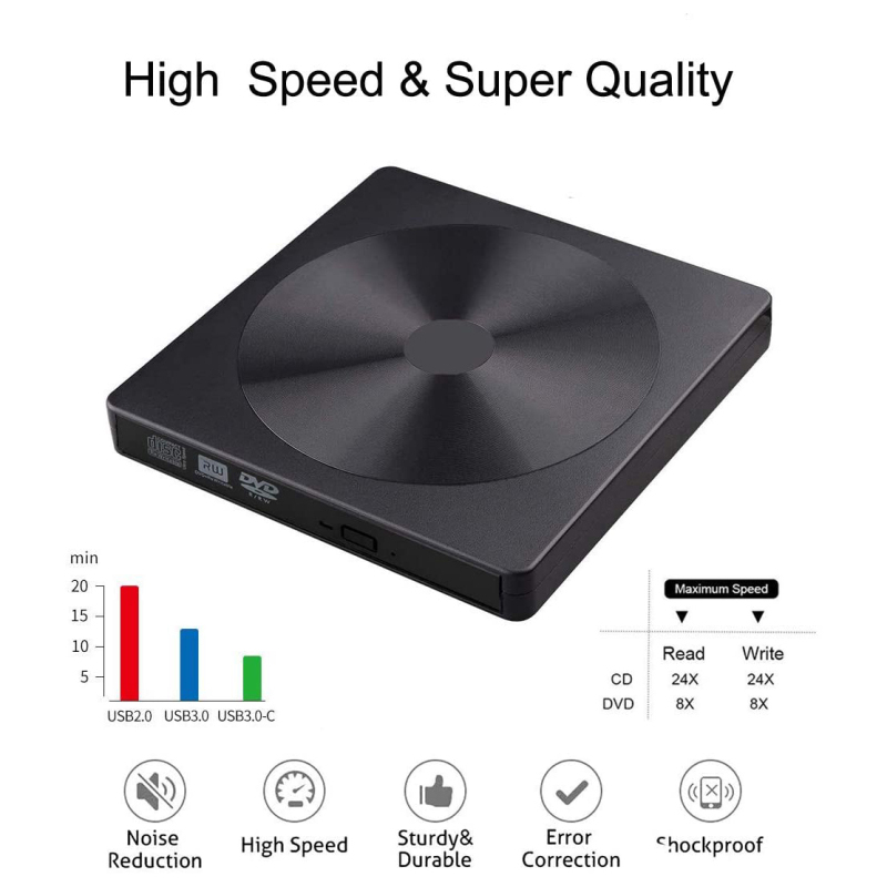 External DVD Drive USB 3.0 Portable CD/DVD+/-RW Drive/DVD Player For Laptop CD ROM Burner Compatible USB CD Drive Home Audio