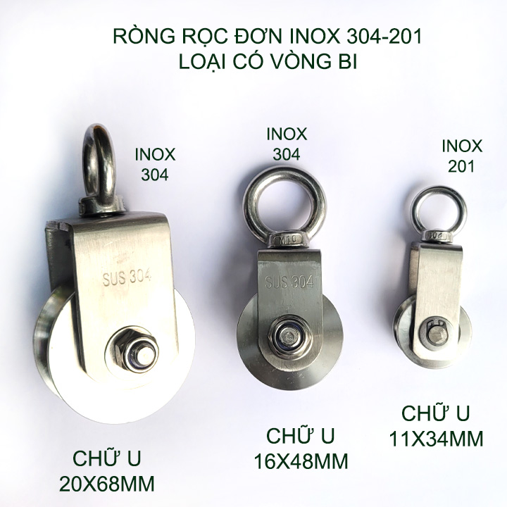 Ròng rọc đơn inox 304-201 không gỉ, có vòng bi với nhiều kích thước cho khách lựa chọn