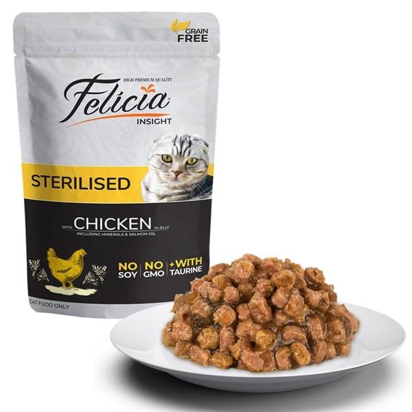 Pate Vị Gà Cho Mèo Triệt Sản Felicia Sterilized Chicken In Jelly Gói 85g - Xuất Xứ Litva Châu Âu