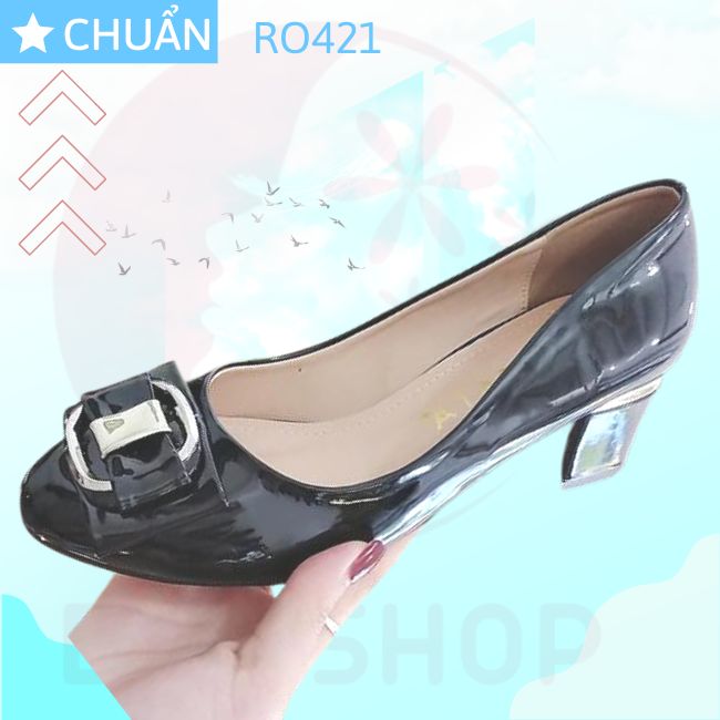 Giày công sở 4 phân RO421 thời trang cao cấp ROSATA mũi tròn nhấn gót và nơ sang trọng, đẳng cấp màu đen