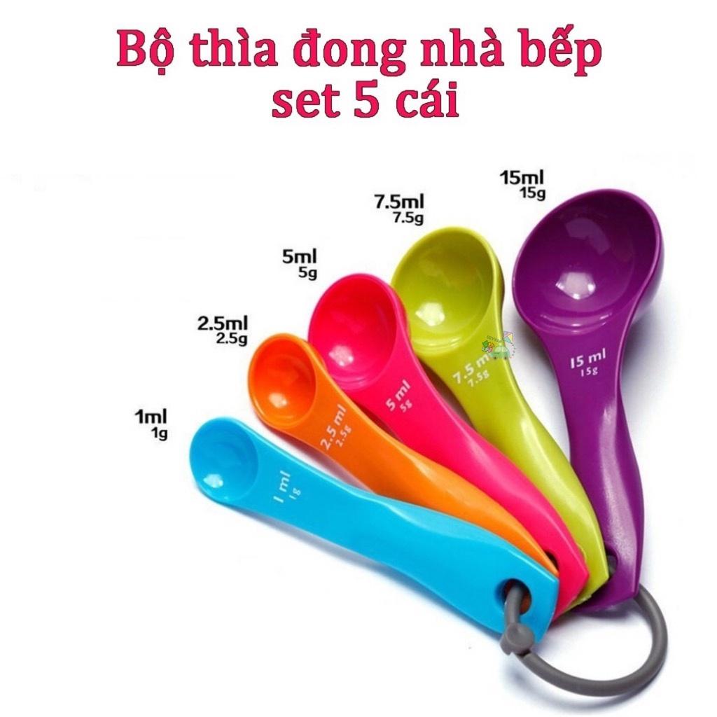 Set 5 Thìa đong gia vị bằng nhựa DÀY TỐT dùng nhà bếp nhiều màu sắc