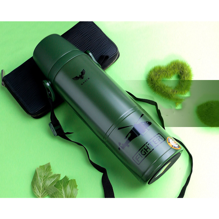 Bình Giữ Nhiệt 1000ml Cỡ Lớn Chất Liệu Inox 304 Có Nắp Làm Cốc - Ly Bình Giữ Nhiệt Dáng Quân Đội