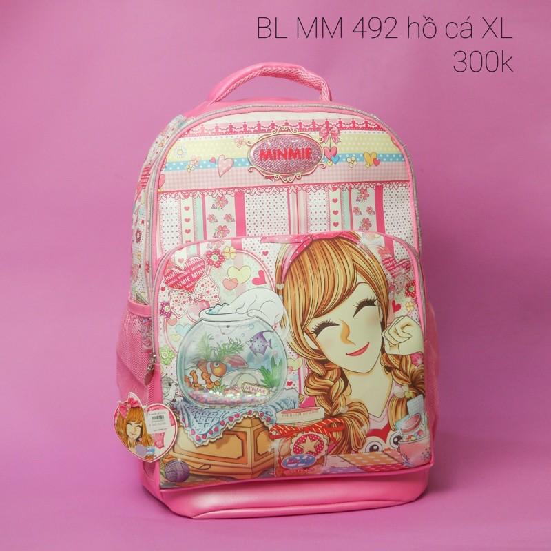 Balo Minmie đi học cho bé gái tiểu học chất liệu cao cấp màu hồng siêu dễ thương (MM 492-hồ cá) - BOM