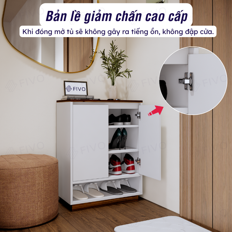 Kệ Để Giày Dép Gỗ Lõi Xanh Chống Ẩm FIVO FS54 Màu Walnut Phối Trắng, Ngăn Tủ Điều Chỉnh Linh Hoạt, Tấm Lưng Thoáng Khí