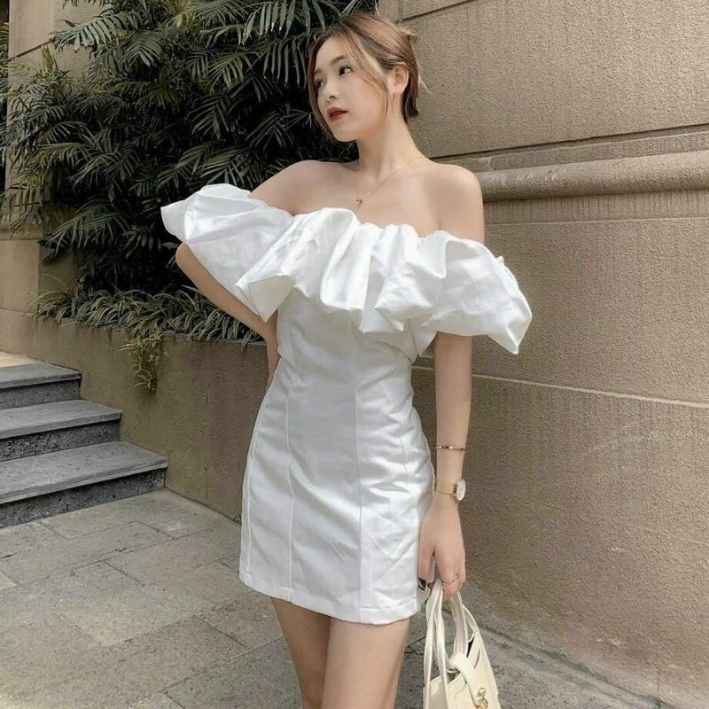 Váy Trễ Vai Bèo Ngực Đầm 2 Màu Siêu Xinhh