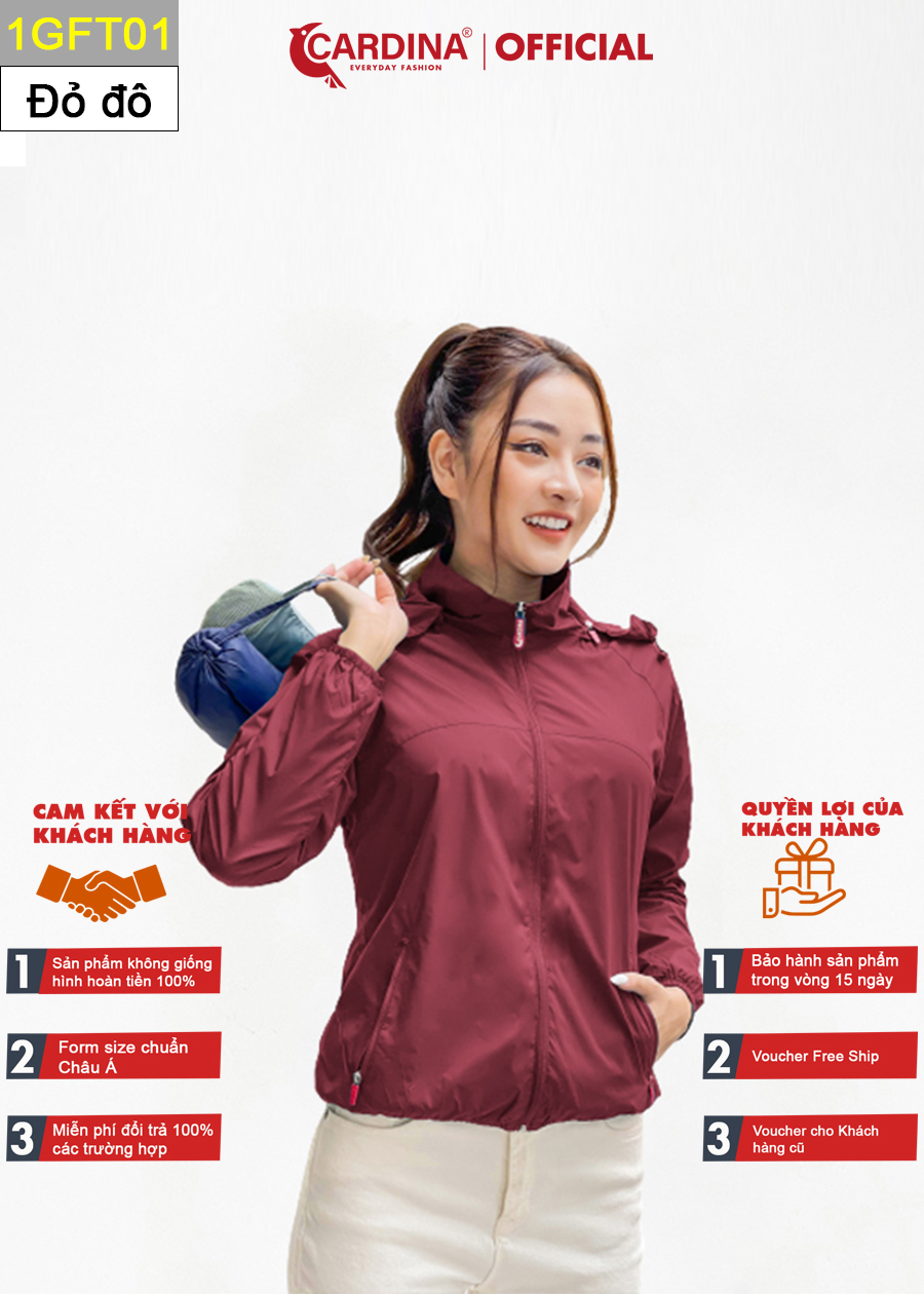 Áo Gió Nữ CARDINA 2 Lớp Chất Gió Trơn Lót Lưới Cao Cấp Cản Gió, Cản Bụi, Chống Nước 1GFT