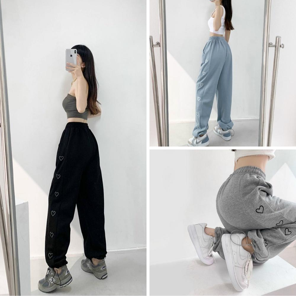 Quần jogger nữ tim cạnh trơn from quần ống rộng vải nỉ ép không xù có chốt gấu mặc dc 2 kiểu