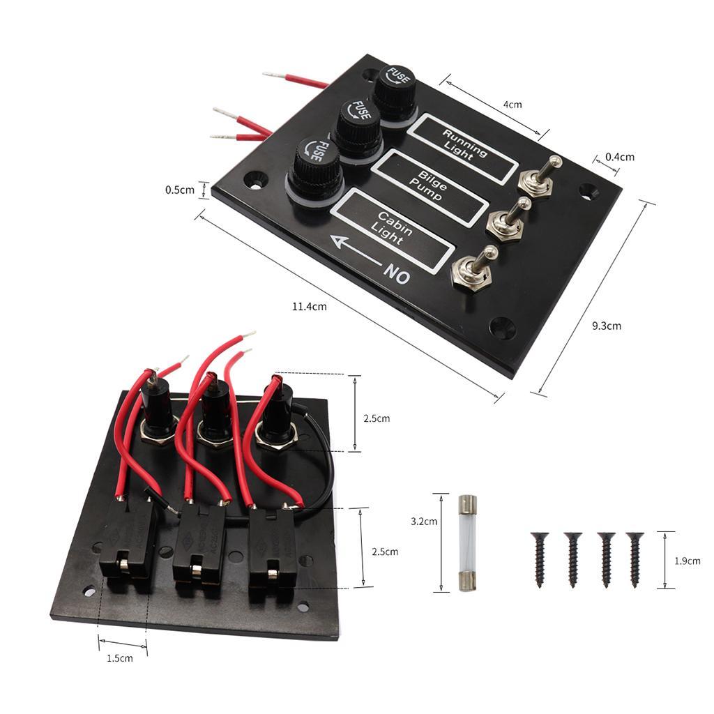 3 Gang ABS Boats Classic Toggle Switch Panel with 5A Fuses DC 12V