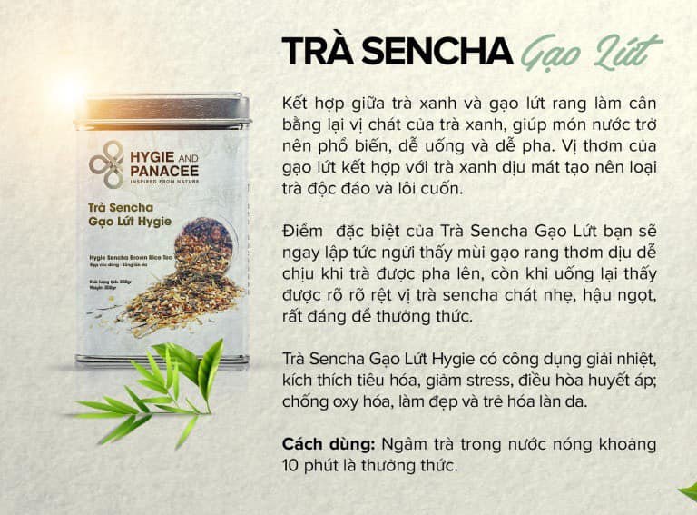 Trà Thảo Dược Sencha Gạo Lứt Hygie Hỗ Trợ Giảm Cân, Duy Trì Vóc Dáng, Chống Lão Hóa, Tăng Cường Miễn Dịch Hộp 250g