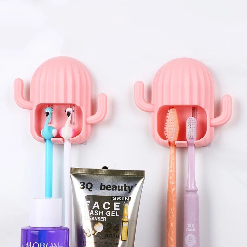 Giá Đỡ Bàn Chải Đánh Răng Gắn Tường Không Cần Khoan Hình Cây Xương Rồng Hoạt Hình Dễ Thương