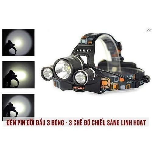 Đèn pin đội đầu 3 bóng 3 chế độ chiếu linh hoạt siêu bền siêu sáng