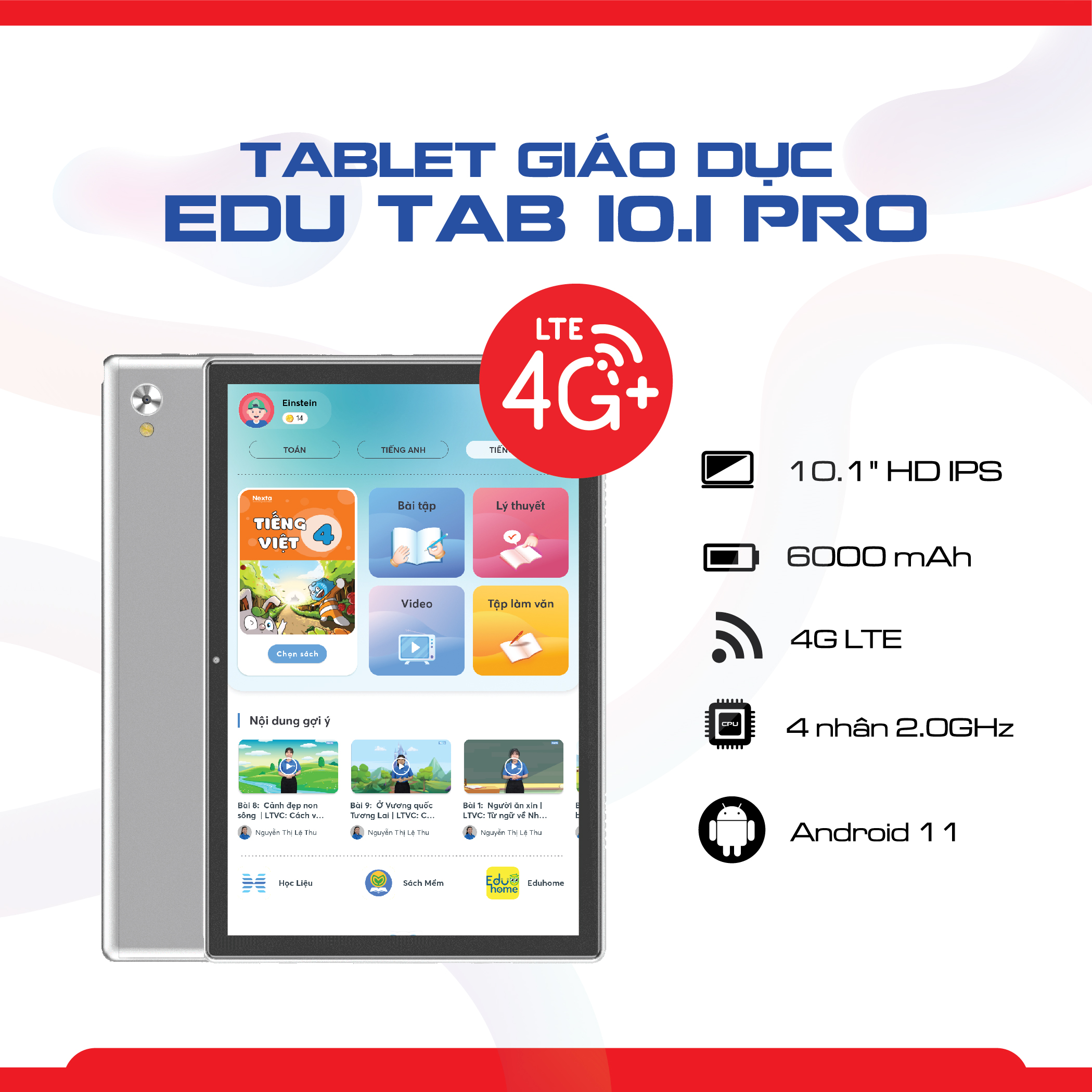 Hình ảnh Máy tính bảng Edutab 10.1 Pro & Case da tặng Hệ thống quản lý học tập & kiểm soát dành cho Phụ huynh trọn đời