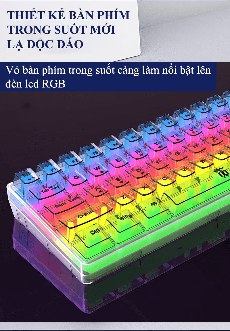 Bàn phím mini có dây XUNFOX K20 đèn led RGB cực đẹp với thiết kế trong suốt độc đáo