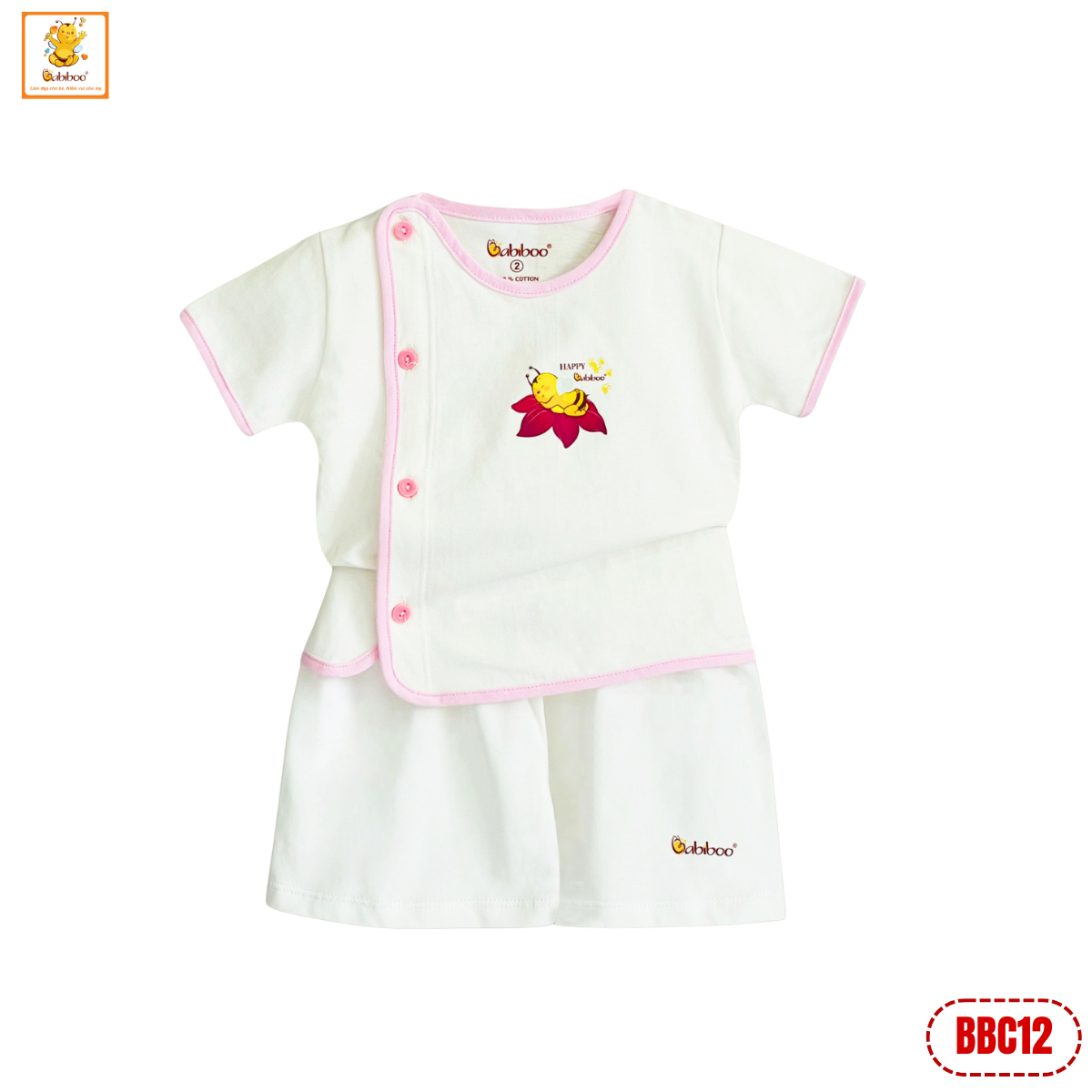 Đồ sơ sinh bé trai, bé gái Babiboo, bộ cộc tay sơ sinh nút gài kiểu bác sĩ vải cotton mềm mại - BBC12