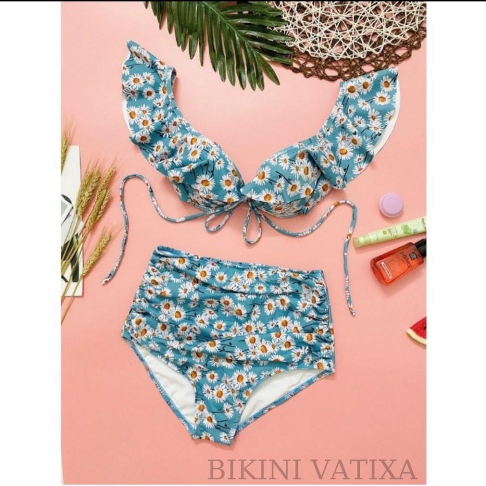 freeship Bikini, bồ bơi đi biển đẹp 2 mảnh cánh tiên hoa cúc xanh VATIXA BKN08