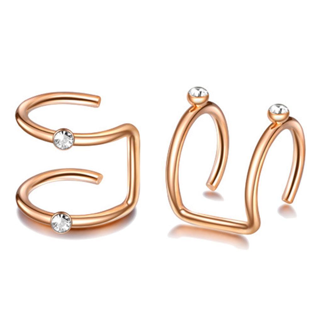 2-3pack Stainless Steel Ear Cuff Helix Ear Clip On Wrap Earrings Unisex Rose