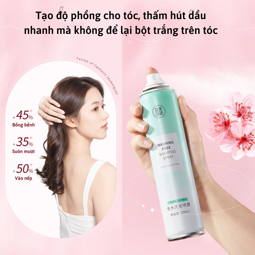 Dầu gội đầu khô cấp tốc dạng xịt Boorui dung tích 200ml giúp tóc bồng bềnh suốt 8 giờ, không dầu, không bết dính