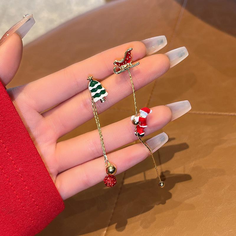 Ông Già Noel Bông Tai Giọt Cây Giáng Sinh Bông Tuyết Tua Dài Dây Chuyền Bông Tai Nữ Trang Sức Thời Trang Bạn Gái Tặng Đỏ