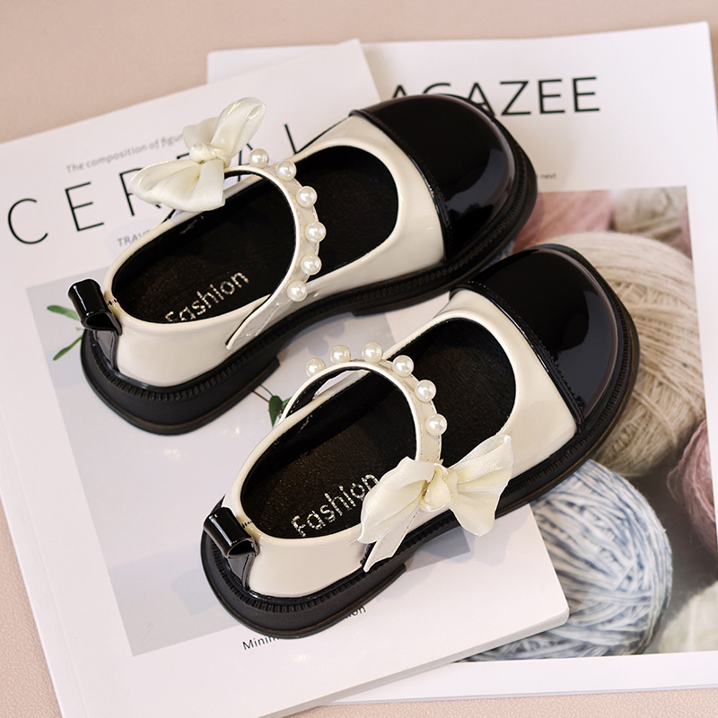 Giày bít mũi cho bé gái phối nơ phong cách Hàn Quốc size 26-36 hàng Quảng Châu cao cấp