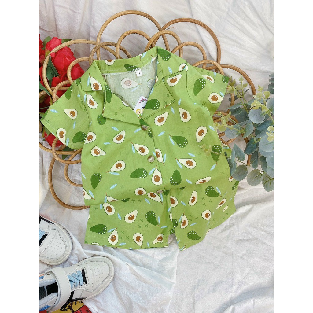 Đồ bộ bé trai, đồ bộ bé gái, bộ pijama cho bé hình trái bơ size 5-18KG chất thô Hàn mềm mát