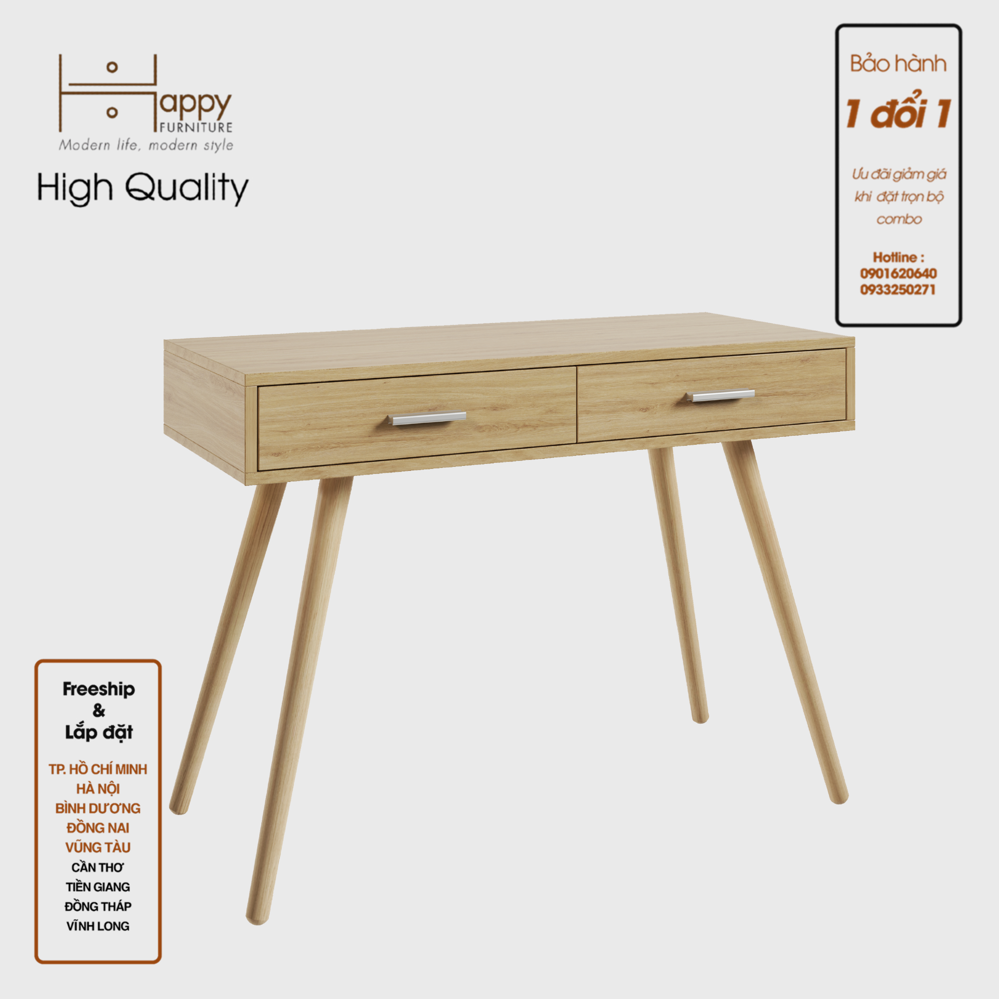 [Happy Home Furniture] OSRI, Bàn trang điểm 2 ngăn kéo - chân gỗ chéo ,  100cm x 45cm x 75cm ( DxRxC), BAN_004