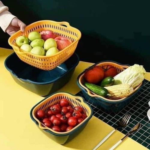 Rổ nhựa vuông chữ nhật lớn nhỏ, bộ thau rổ nhựa 6 món rửa rau, hoa quả, trái cây đa năng