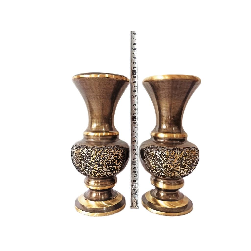 Lọ hoa bằng đồng màu giả cổ 30cm, lọ hoa bông cúc bằng đồng,