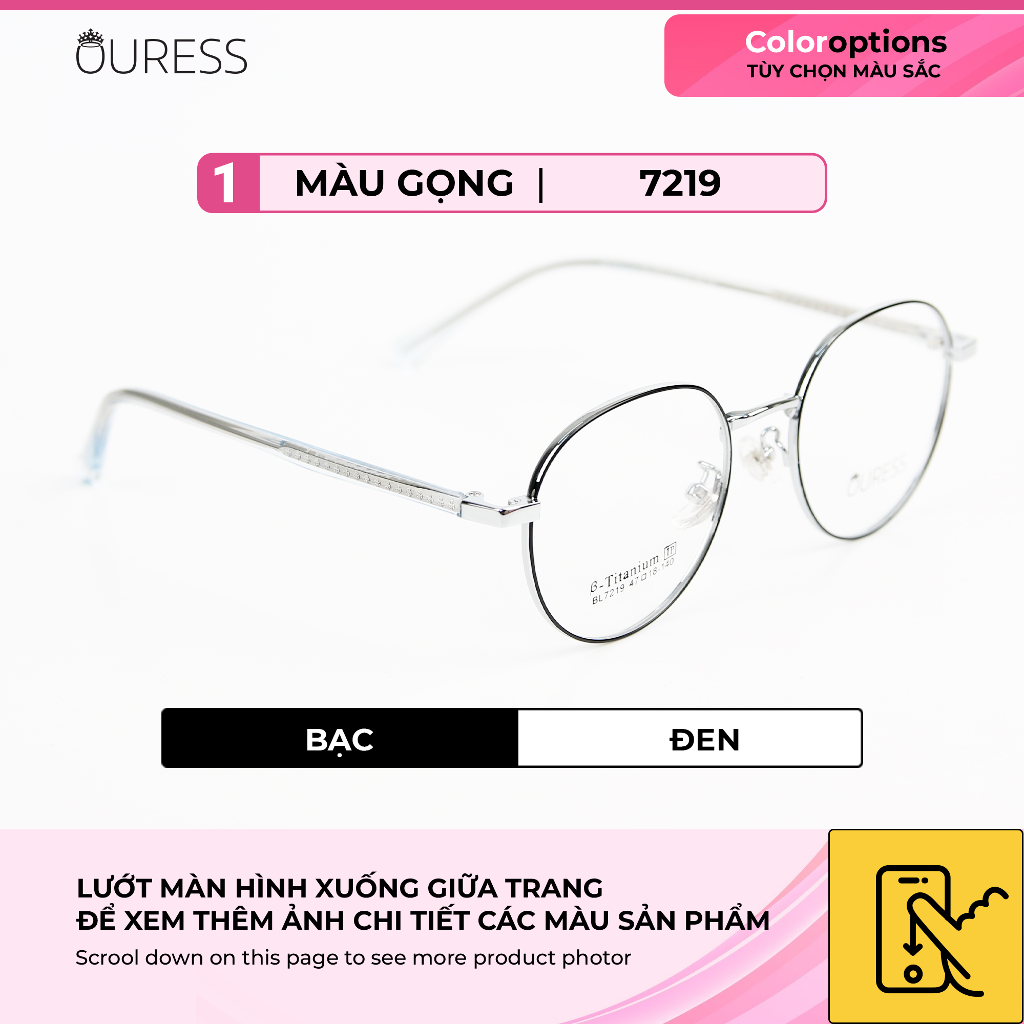 Gọng kính Titanium cao cấp thời trang nam nữ Ouress BL7219