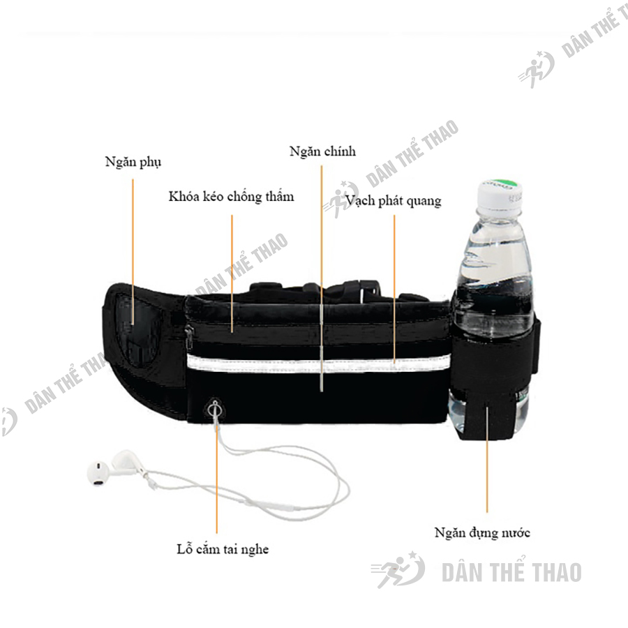 Túi đeo hông chạy bộ 3 ngăn đựng điện thoại chống nước - Đai đeo chạy bộ nam nữ đa năng tiện lợi