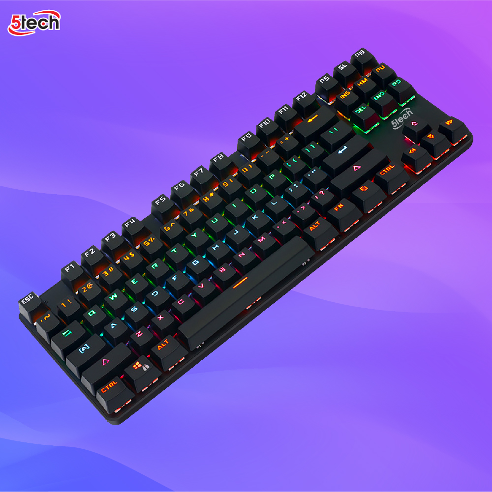 Bàn phím cơ gaming 5TECH Led RGB 10 chế độ nháy cực đẹp, chơi game gõ siêu đã, thiết kế nhỏ gọn dùng cho máy tính, laptop hàng chính hãng