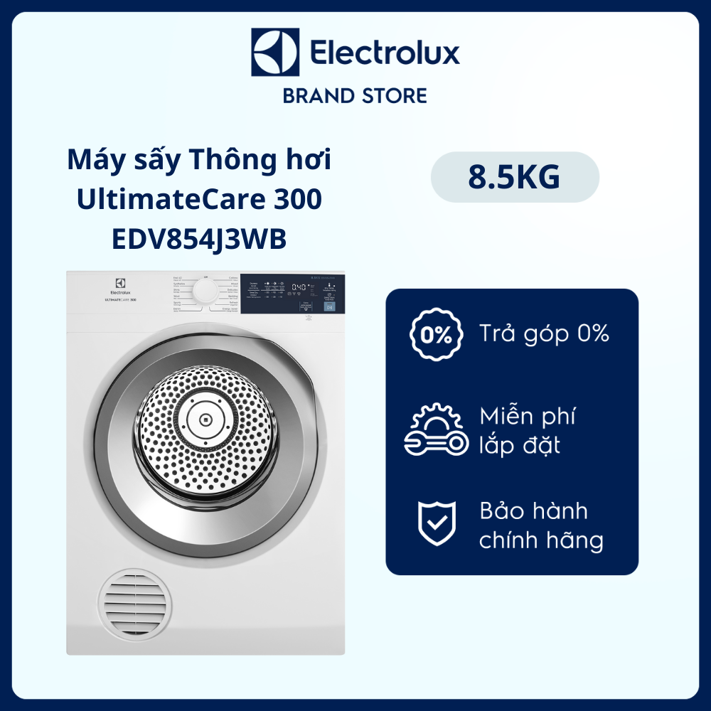 Máy sấy thông hơi Electrolux 8.5kg UltimateCare 300 - EDV854J3WB - Lồng giặt chuyển động luân phiên, giảm nhăn, giảm phai màu
