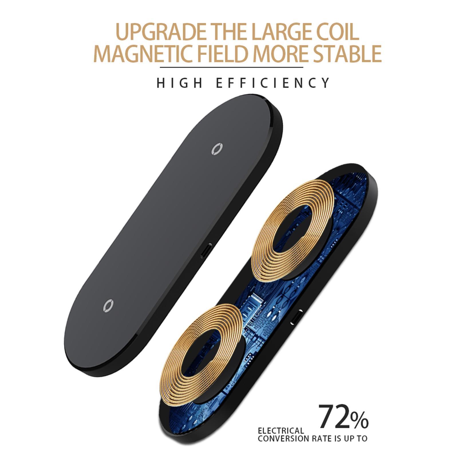 2 in 1  Wireless Charger Pad 10W Fast Charging For Smartphone Mirror Black