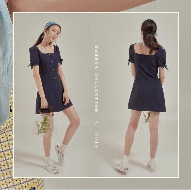 ĐẦM CỔ VUÔNG TAY NƠ kt