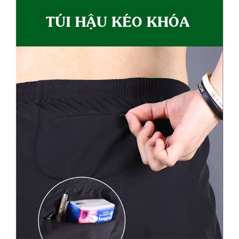 Quần Chạy Bộ Nam 2 Lớp, Túi Hậu Kéo Khóa M530