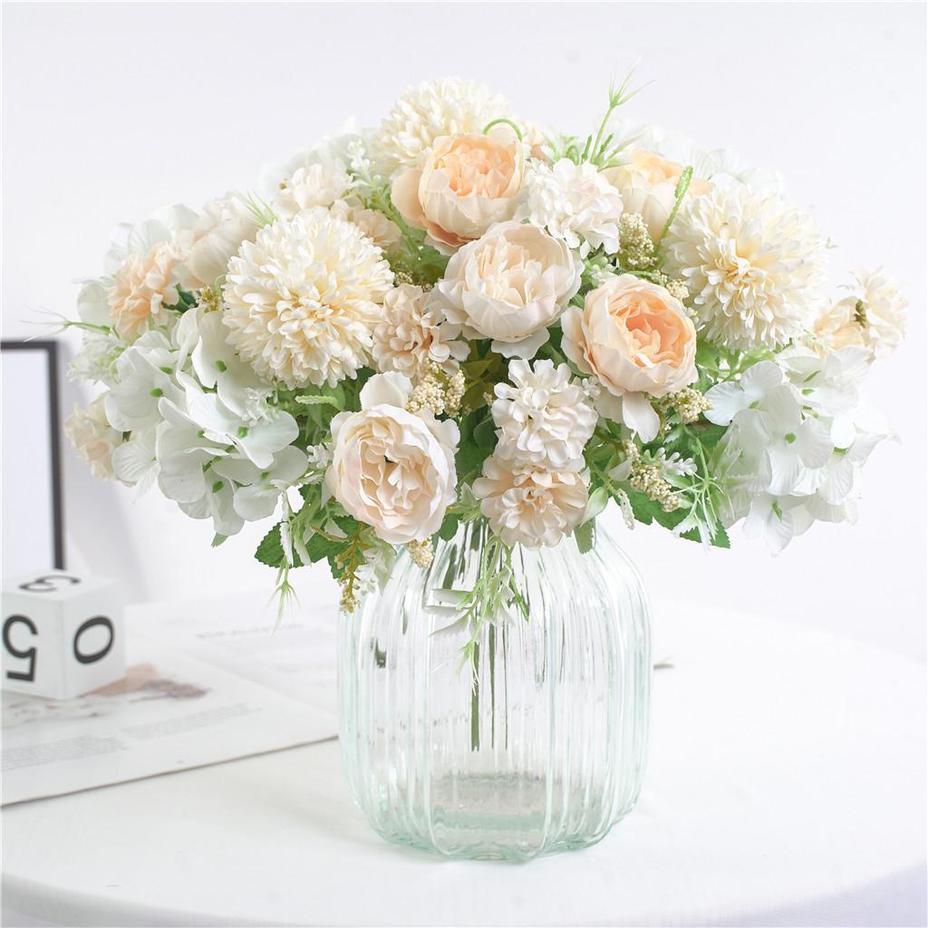4 Pieces 7 Head Artificial Silk Peony Hand Flower Bouquet for Garden Wedding