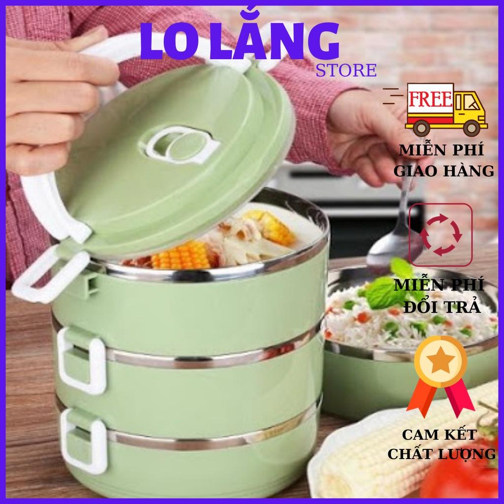 Hộp đựng cơm giữ nhiệt 2-3 tầng lúa mạch ruột inox có quai xách tiện lợi cao cấp