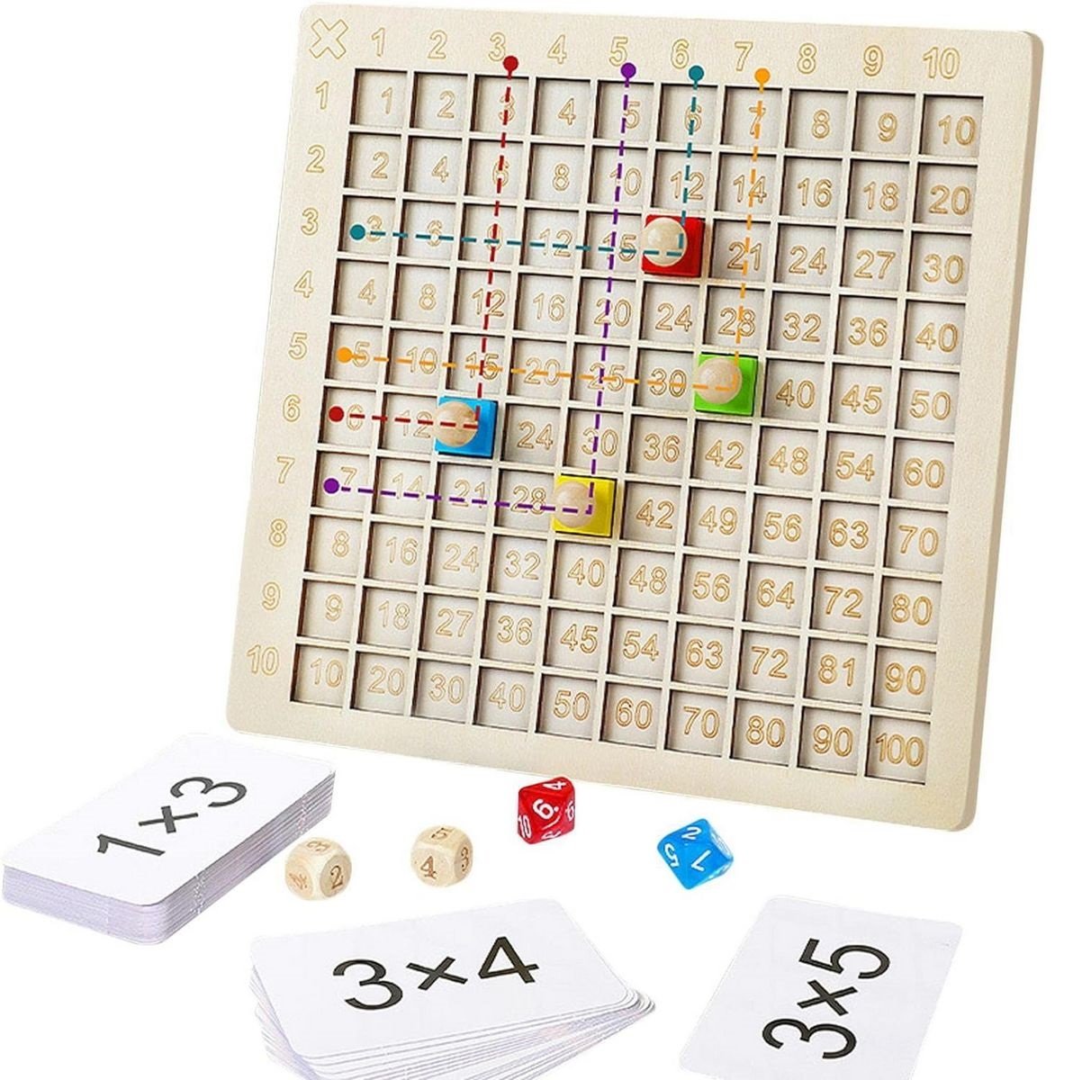 Bảng Gỗ Học Toán Nhân Cho Trẻ Theo Phương Pháp Montessori Kèm Thẻ Học Và Xúc Xắc