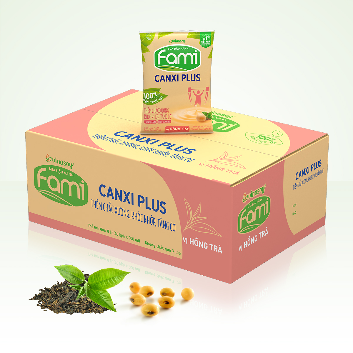Thùng sữa đậu nành Fami Canxi Plus vị hồng trà bịch