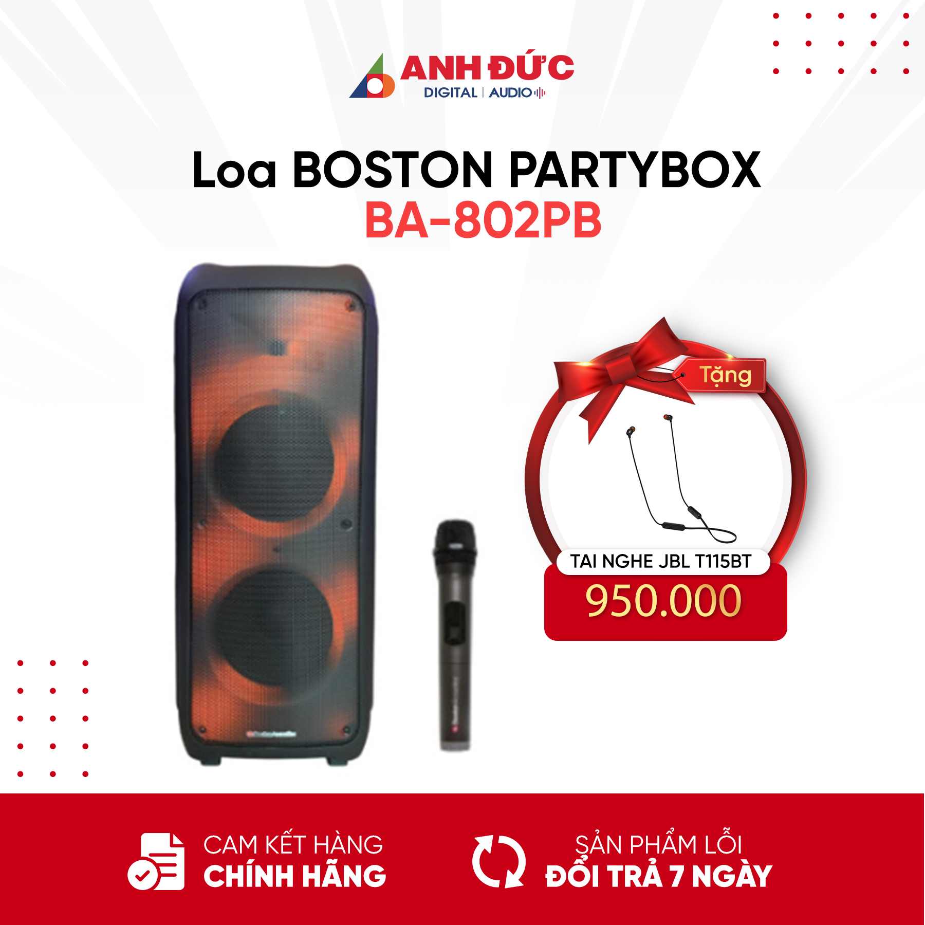 Loa Karaoke Bluetooth BOSTON ACOUSTICS Partybox BA-802PB - Tích hợp Micro không dây - Đa Dạng Cổng Kết Nối - Hàng Chính Hãng