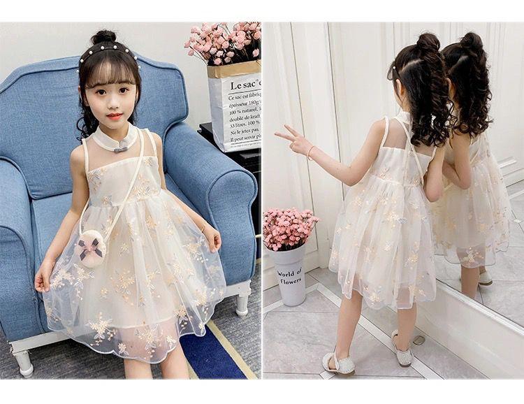 DIYIWEI Cô gái ăn mặc mùa hè váy nàng tiên váy cô gái nhỏ váy công chúa lưới đỏ phong cách phương Tây trung bình lớn váy lưới cho trẻ em