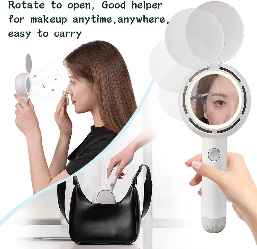 Quạt cầm tay Mini, Quạt cầm tay có thể sạc lại bằng pin với gương trang điểm LED