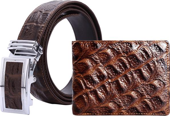 Bộ Ví & Thắt Lưng Nam Vân Cá Sấu Huy Hoàng HT2118-HT4118  - Nâu