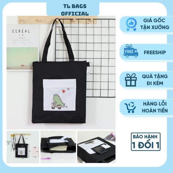 Túi Tote, Túi Vải Unisex, Form Hàn Quốc, Có Dây Đeo Vai Đeo Vai, Màu Đen From Dáng Vuông,Hình Ngăn Ngoài Dễ Thương