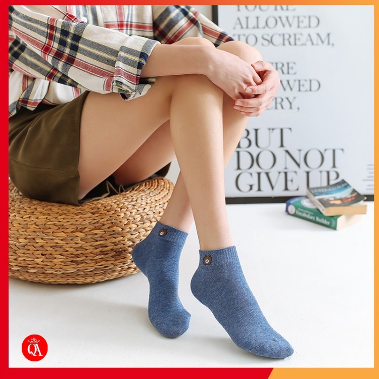Set 10 đôi tất gấu vớ nữ cổ ngắn chất cotton hình gấu brown kèm túi gấu