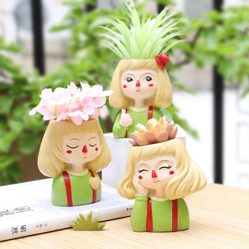 Chậu Hoa Hình Cô Gái Hoạt Hình Dễ Thương