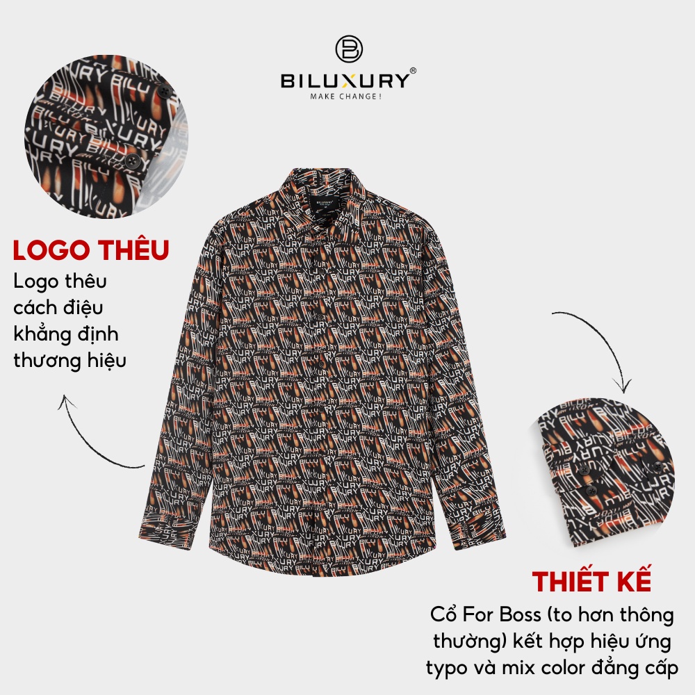 Áo sơ mi nam dài tay Biluxury họa tiết phom Casual thoải mái thiết kế phá cách đẳng cấp 6SMDH008DEN